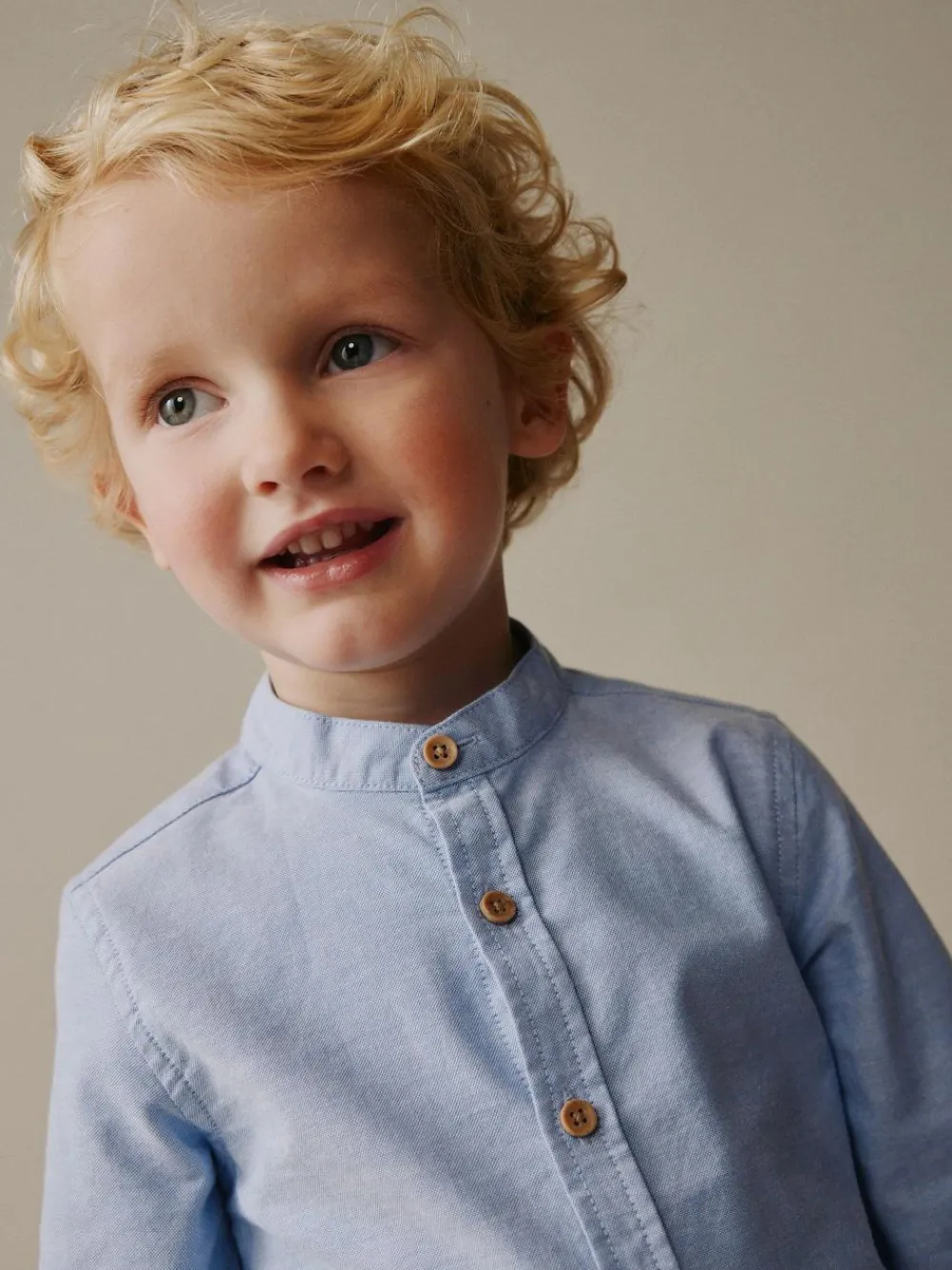 Clearance Next Long Sleeve Grandad Collar Oxford Shirt (3mths-7yrs) Blue
