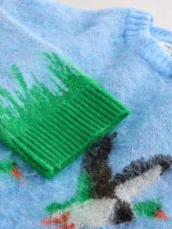 Hot Next Brushed Crew Neck Jumper Blue Mallard Duck Graphic