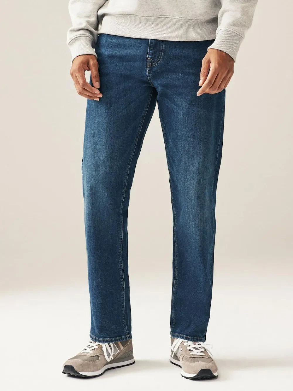 Next Blue Mid Single Straight Fit Classic Stretch Jeans^ Jeans|Jeans