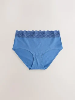 Next Blue Midi Cotton and Lace Knickers 7 Pack^Women All Lingerie|Panties