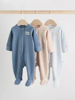 Outlet Next Blue Milk Club Baby Sleepsuits 3 Pack (0mths-2yrs)
