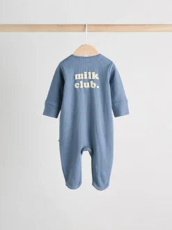 Outlet Next Blue Milk Club Baby Sleepsuits 3 Pack (0mths-2yrs)