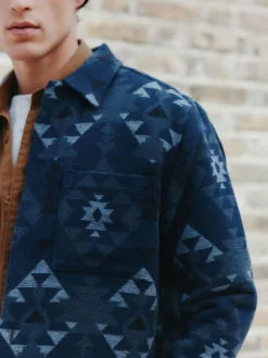 Outlet Next Blue Navajo Style Borg Lined Shacket