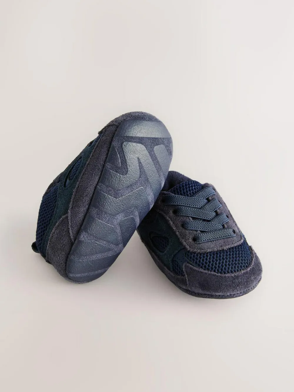 Next Baby Elastic Lace Slip-Ons Trainers (0-2mths) Blue Navy