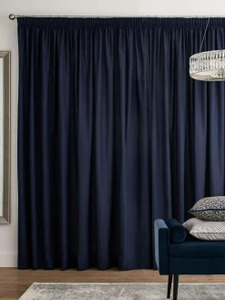 Next Blue Navy Cotton Blackout/Thermal Pencil Pleat Curtains^ Curtains & Blinds