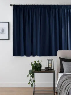 Next Blue Navy Cotton Blackout/Thermal Pencil Pleat Curtains^ Curtains & Blinds