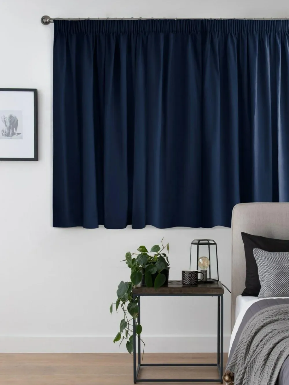 Next Blue Navy Cotton Blackout/Thermal Pencil Pleat Curtains^ Curtains & Blinds