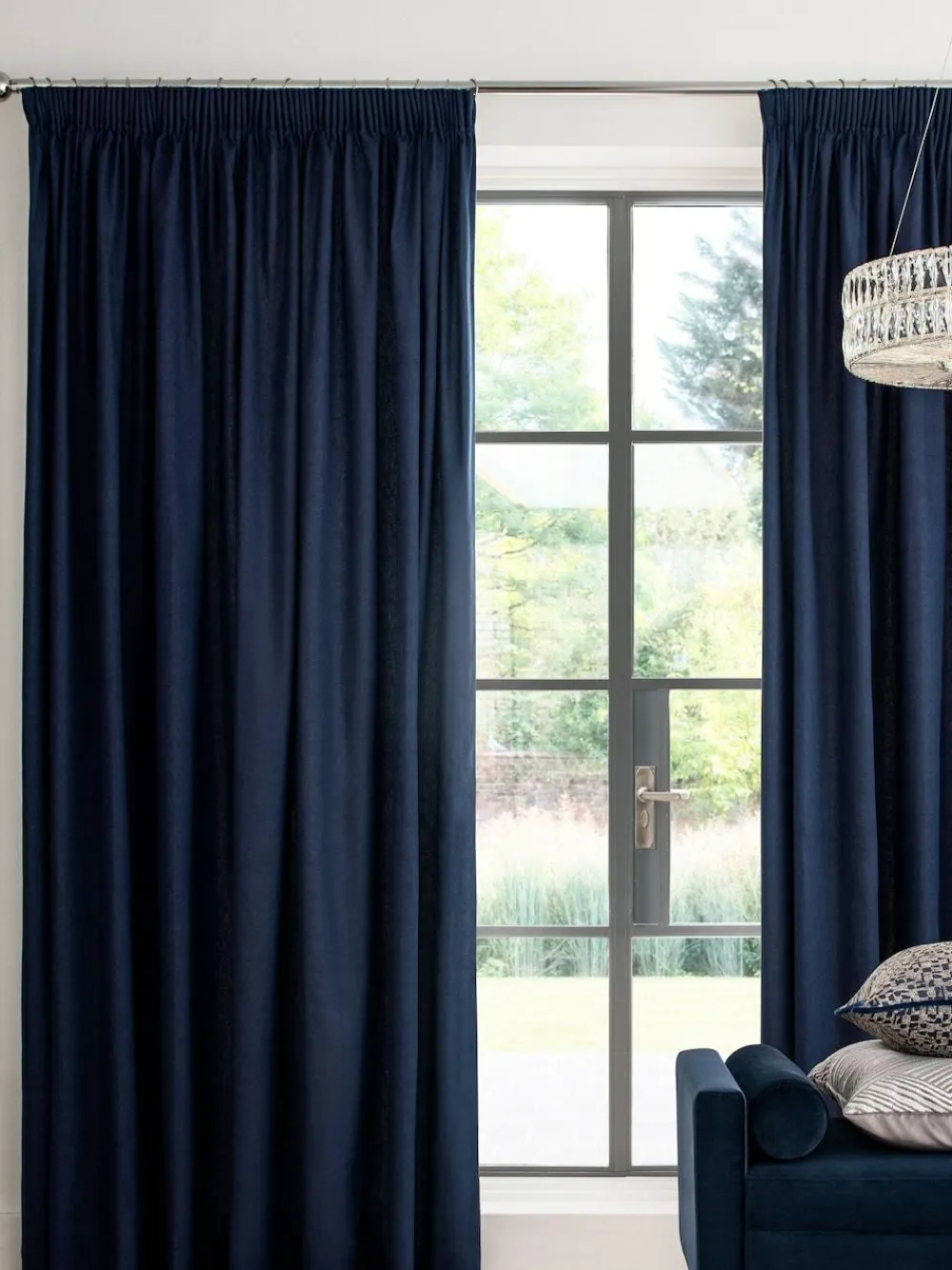 Next Blue Navy Cotton Blackout/Thermal Pencil Pleat Curtains^ Curtains & Blinds