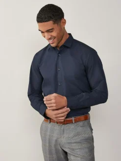 Next Blue Navy Regular Fit Easy Care Single Cuff Smart Shirt^ Shirts