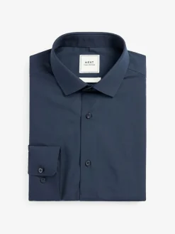 Sale Next Slim Fit Easy Care Single Cuff Smart Shirt Blue Navy