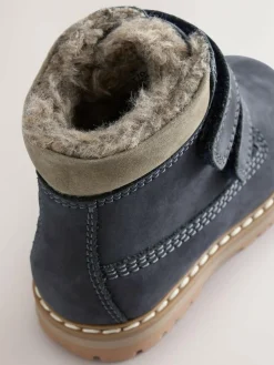 Outlet Next Wide Fit (G) Leather Thermal Thinsulate™ Lined Touch Fastening Work Boots Blue Navy