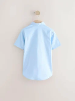Clearance Next Plain Short Sleeve Cotton Rich Oxford Shirt (3-16yrs) Blue
