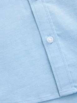 Clearance Next Plain Short Sleeve Cotton Rich Oxford Shirt (3-16yrs) Blue