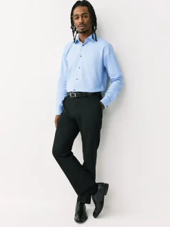 Hot Next Regular Fit 100% Cotton Textured Long Sleeve Formal Shirt with Trim Blue