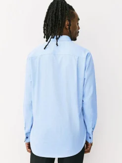 Hot Next Regular Fit 100% Cotton Textured Long Sleeve Formal Shirt with Trim Blue