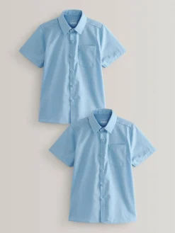 Clearance Next Regular Fit 2 Pack Short Sleeve School Shirts (3-17yrs) Blue