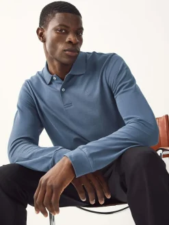 Next Blue Regular Fit Long Sleeve Pique Polo Shirt