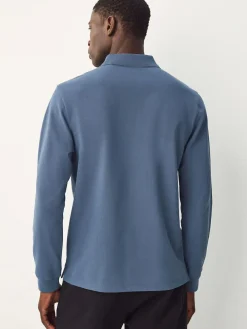 Next Blue Regular Fit Long Sleeve Pique Polo Shirt