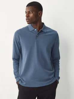 Next Blue Regular Fit Long Sleeve Pique Polo Shirt