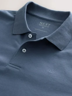 Next Blue Regular Fit Long Sleeve Pique Polo Shirt