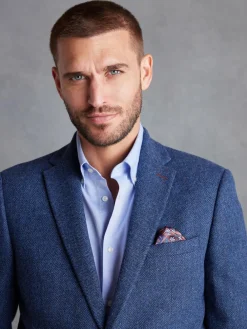 Next Regular Fit Signature Wool Blend Herringbone Nova Fides Blazer Blue