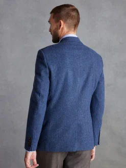 Next Regular Fit Signature Wool Blend Herringbone Nova Fides Blazer Blue