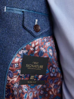 Next Regular Fit Signature Wool Blend Herringbone Nova Fides Blazer Blue