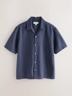 Next Regular Fit Textured Waffle Short Sleeve Shirt^ Shirts