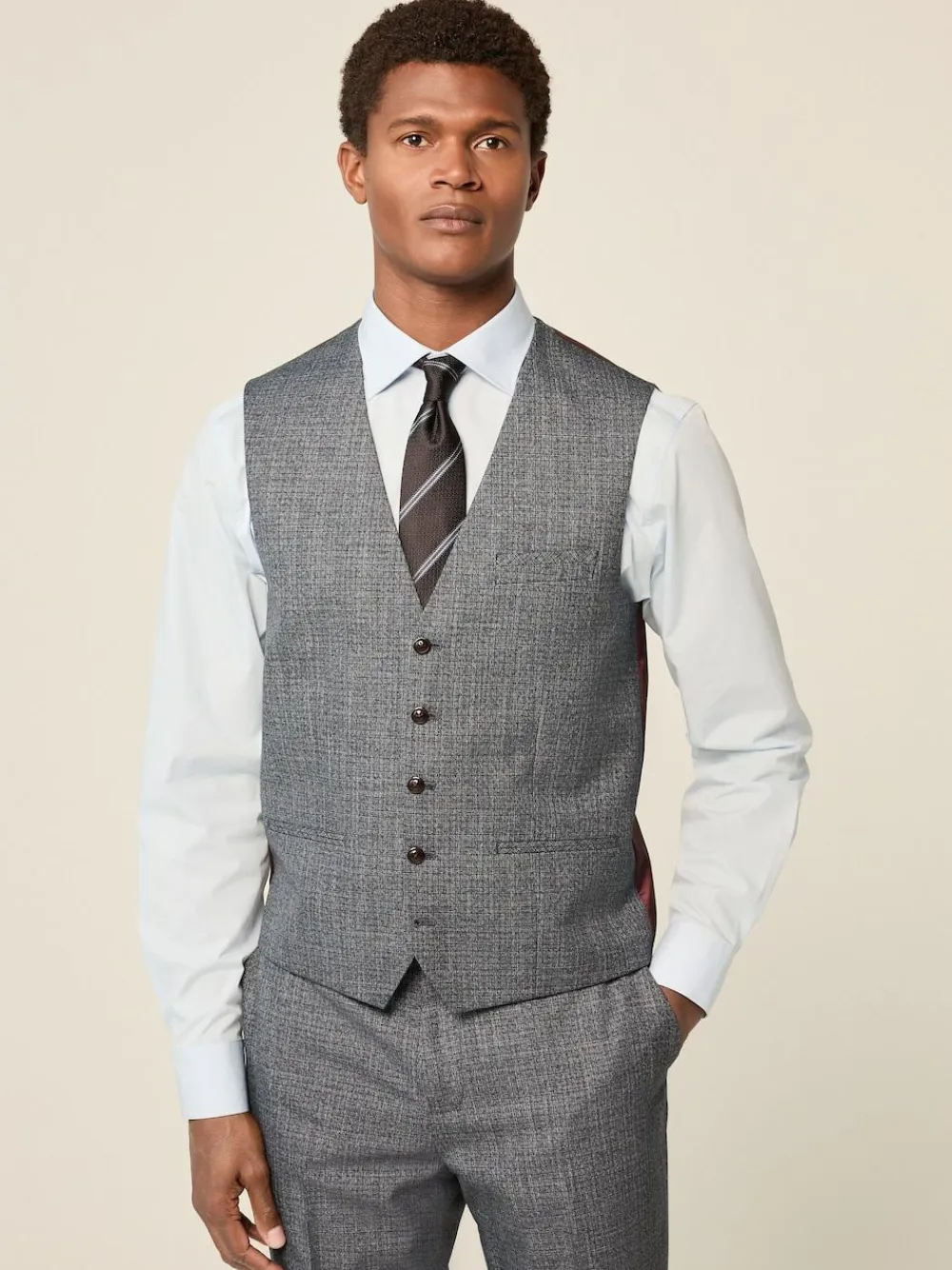 Next Blue Regular Fit Trimmed Textured Suit Waistcoat^ Vests