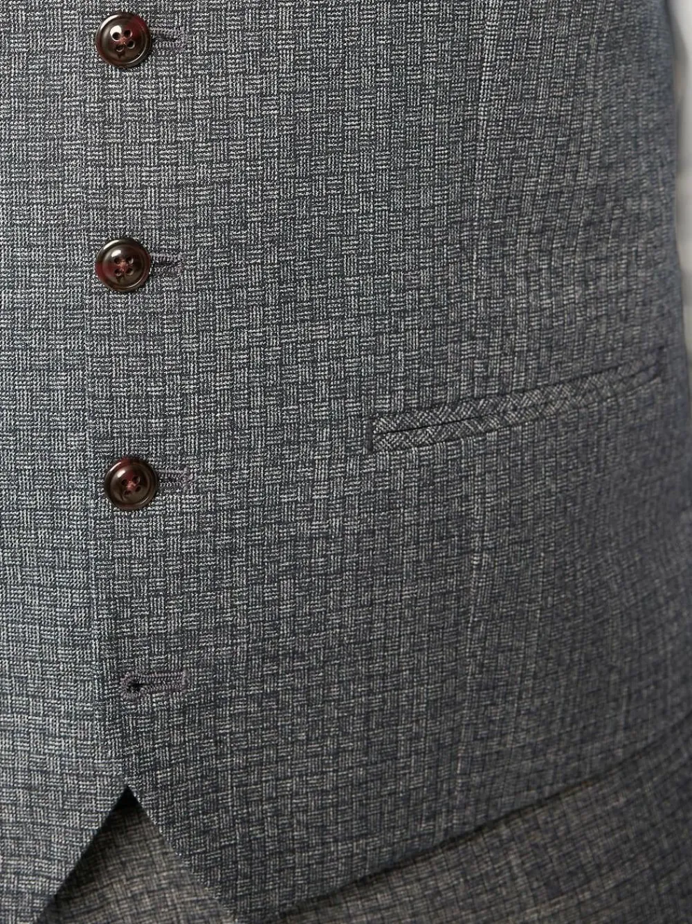 Next Blue Regular Fit Trimmed Textured Suit Waistcoat^ Vests