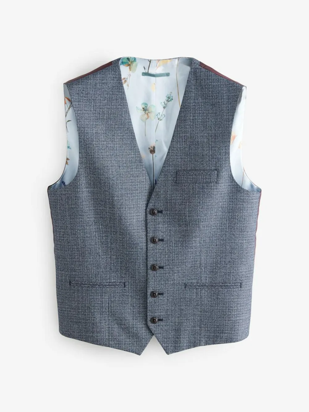 Next Blue Regular Fit Trimmed Textured Suit Waistcoat^ Vests