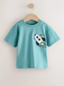 New Next Short Sleeve Interactive T-Shirt (3mths-7yrs) Blue Rocketship