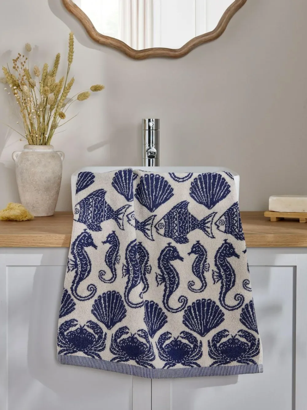 New Next Blue Seahorse 100% Cotton Towel