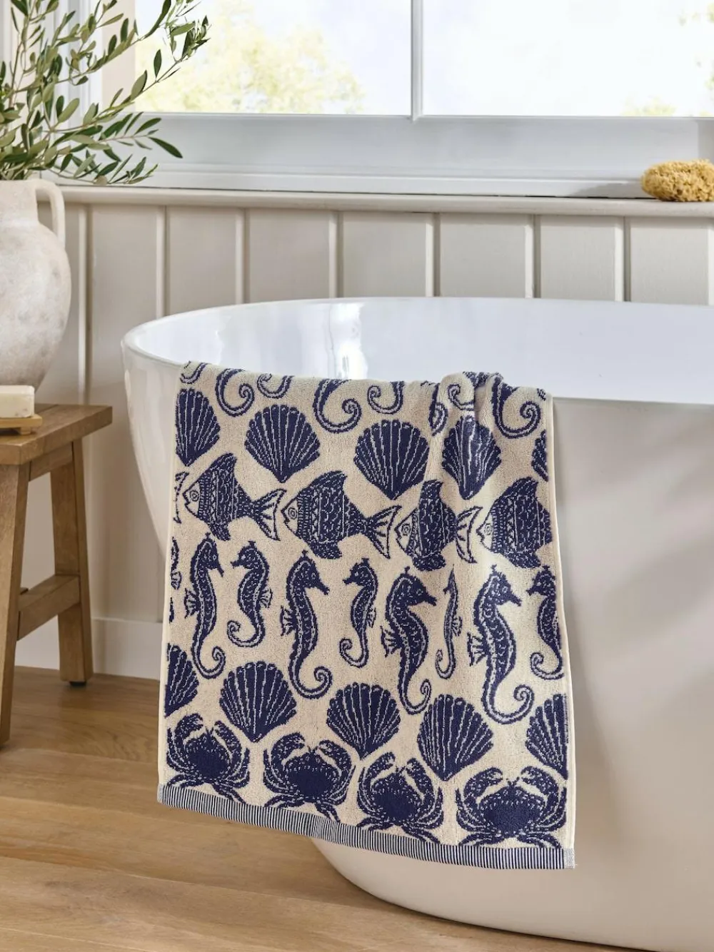 New Next Blue Seahorse 100% Cotton Towel