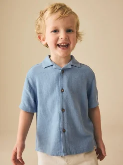 Next Short Sleeves Linen Blend Revere Collar Shirt (3mths-7yrs)^BOY Suits & Vest|Shirts