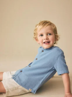 Next Short Sleeves Linen Blend Revere Collar Shirt (3mths-7yrs)^BOY Suits & Vest|Shirts