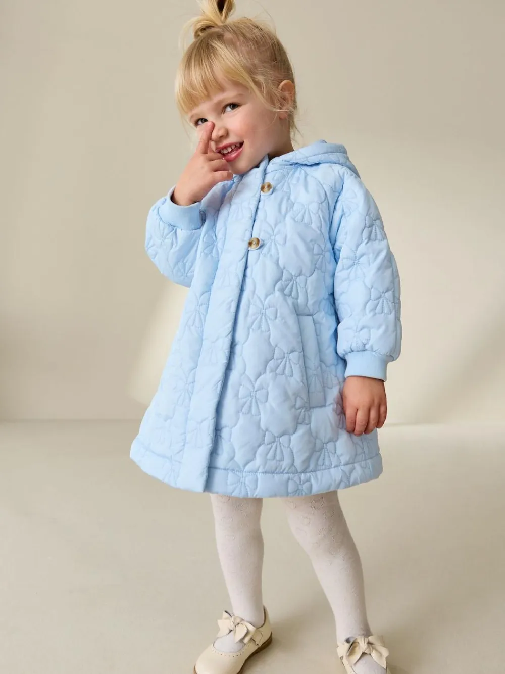 Next Blue Shower Resistant Bow Quilted Coat (3mths-7yrs)^ Coats, Jackets & Pramsuits|Coats, Jackets & Pramsuits