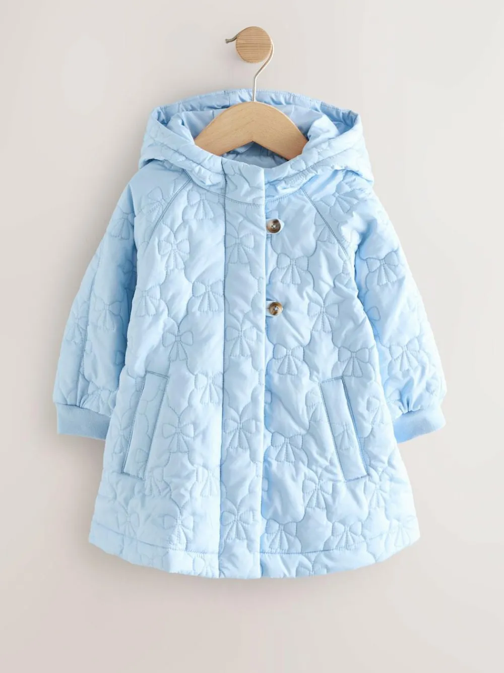 Next Blue Shower Resistant Bow Quilted Coat (3mths-7yrs)^ Coats, Jackets & Pramsuits|Coats, Jackets & Pramsuits