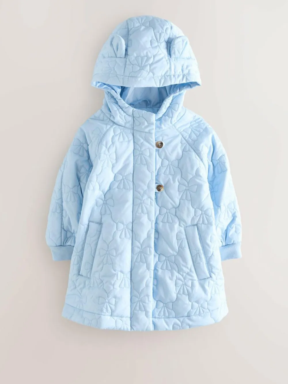 Next Blue Shower Resistant Bow Quilted Coat (3mths-7yrs)^ Coats, Jackets & Pramsuits|Coats, Jackets & Pramsuits