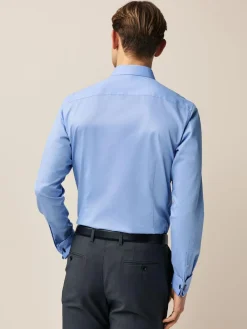 Online Next Slim Fit Double Cuff Easy Care Textured Smart Shirt Blue