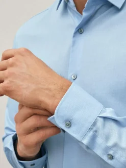 Next Blue Slim Fit Easy Care Textured Single Cuff Smart Shirt^ Occasionwear|Shirts