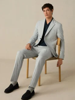 Next Slim Fit Seersucker Stripe Suit Jacket^ Blue Suits