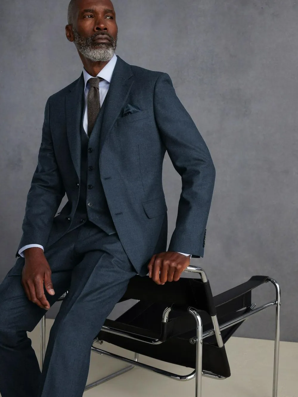 Hot Next Slim Fit Signature Zignone Italian Wool Cashmere Blend Flannel Suit Jacket Blue