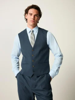 Sale Next Blue Slim Fit Textured Flannel Suit Waistcoat