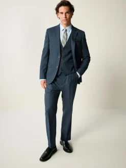 Sale Next Blue Slim Fit Textured Flannel Suit Waistcoat
