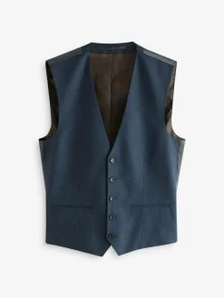 Sale Next Blue Slim Fit Textured Flannel Suit Waistcoat
