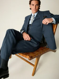 Next Blue Slim Fit Textured Flannel Suit Jacket