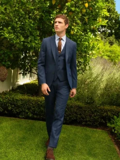 Discount Next Slim Fit Textured Wool Blend Suit Jacket Blue