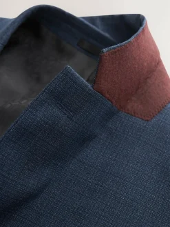 Discount Next Slim Fit Textured Wool Blend Suit Jacket Blue