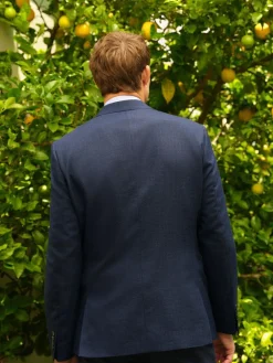 Discount Next Slim Fit Textured Wool Blend Suit Jacket Blue